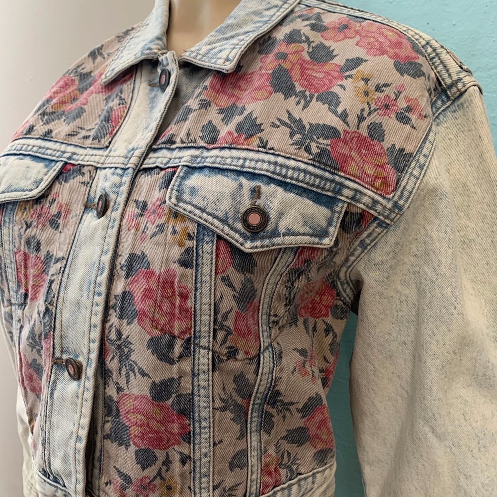 Vintage FT Brand Denim Cropped Jacket, Floral